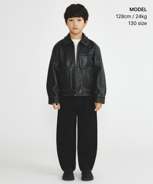 MUSINSA STANDARD KIDS（ムシンサスタンダードキッズ）の「フェイデッドシンセティックレザードリズラージャケット[ブラック]（ブルゾン・レディース・その他・160/120/130/140/150）」の2枚目の写真