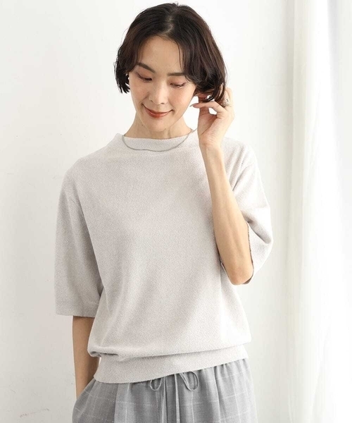 MICHEL KLEIN(ミッシェル・クラン)の「モール半袖プルオーバー(ニット/セーター・レディース・ボルドー/ネイビー/ライトグレー・38)」の2枚目の写真