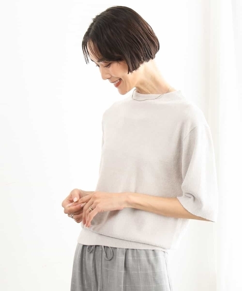 MICHEL KLEIN(ミッシェル・クラン)の「モール半袖プルオーバー(ニット/セーター・レディース・ボルドー/ネイビー/ライトグレー・38)」の4枚目の写真