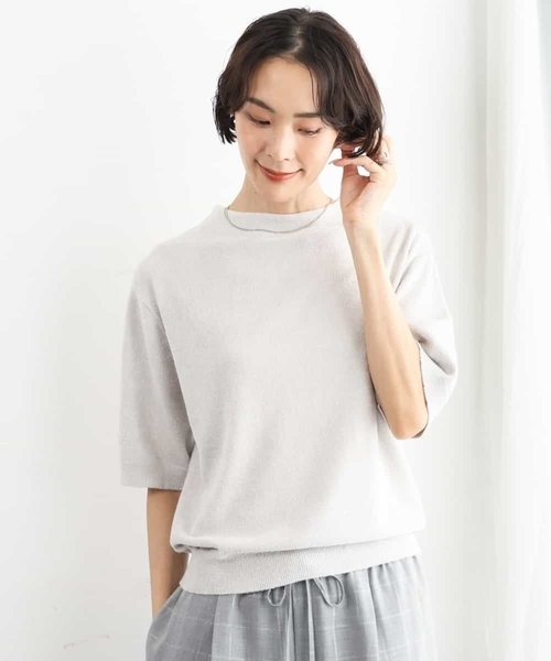 MICHEL KLEIN(ミッシェル・クラン)の「モール半袖プルオーバー(ニット/セーター・レディース・ボルドー/ネイビー/ライトグレー・38)」の5枚目の写真