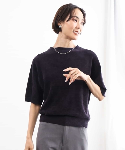 MICHEL KLEIN(ミッシェル・クラン)の「モール半袖プルオーバー(ニット/セーター・レディース・ボルドー/ネイビー/ライトグレー・38)」の12枚目の写真