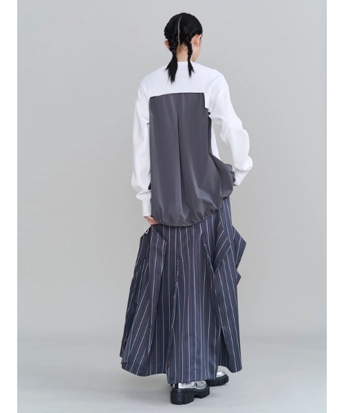 UN3D.(アンスリード)の「【UN3D./アンスリード】PLEATS DOCKING KNIT CD/プリーツドッキングニットカーデ(カーディガン/ボレロ・レディース・ホワイト/ブラック・FREE)」の9枚目の写真