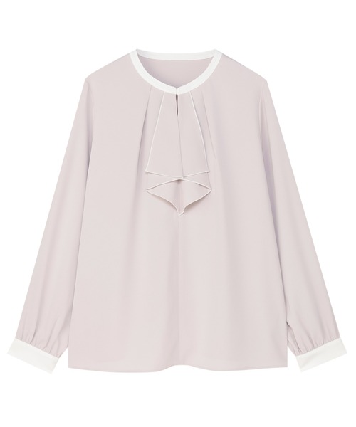 TOKYO SHIRTS（トウキョウシャツ）の「マットジョーゼット 配色 フレアブラウス 長袖 レディースデザインシャツ（シャツ/ブラウス・レディース・ピンク系/ホワイト×ネイビー/ブルー系・M/L）」の3枚目の写真