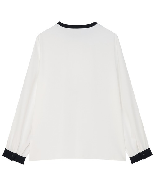 TOKYO SHIRTS（トウキョウシャツ）の「マットジョーゼット 配色 フレアブラウス 長袖 レディースデザインシャツ（シャツ/ブラウス・レディース・ピンク系/ホワイト×ネイビー/ブルー系・M/L）」の13枚目の写真