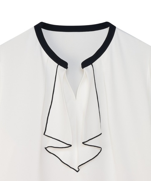 TOKYO SHIRTS（トウキョウシャツ）の「マットジョーゼット 配色 フレアブラウス 長袖 レディースデザインシャツ（シャツ/ブラウス・レディース・ピンク系/ホワイト×ネイビー/ブルー系・M/L）」の15枚目の写真