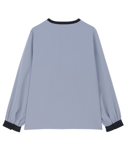 TOKYO SHIRTS（トウキョウシャツ）の「マットジョーゼット 配色 フレアブラウス 長袖 レディースデザインシャツ（シャツ/ブラウス・レディース・ピンク系/ホワイト×ネイビー/ブルー系・M/L）」の7枚目の写真