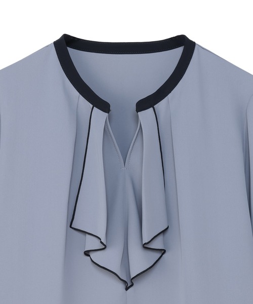 TOKYO SHIRTS（トウキョウシャツ）の「マットジョーゼット 配色 フレアブラウス 長袖 レディースデザインシャツ（シャツ/ブラウス・レディース・ピンク系/ホワイト×ネイビー/ブルー系・M/L）」の9枚目の写真
