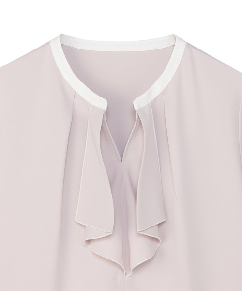 TOKYO SHIRTS（トウキョウシャツ）の「マットジョーゼット 配色 フレアブラウス 長袖 レディースデザインシャツ（シャツ/ブラウス・レディース・ピンク系/ホワイト×ネイビー/ブルー系・M/L）」の19枚目の写真