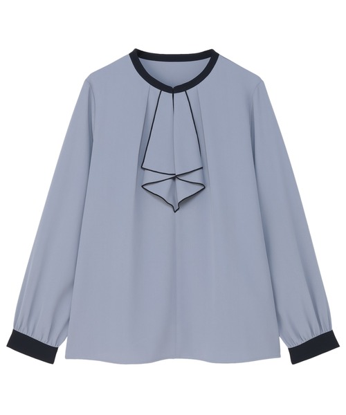 TOKYO SHIRTS（トウキョウシャツ）の「マットジョーゼット 配色 フレアブラウス 長袖 レディースデザインシャツ（シャツ/ブラウス・レディース・ピンク系/ホワイト×ネイビー/ブルー系・M/L）」の6枚目の写真