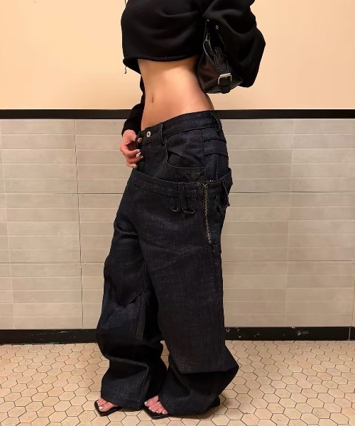 FreeZone(フリーゾーン)の「オフセットクロスデザイン ビッグワイドデニムパンツ(デニムパンツ・メンズ・ブルー・S/M/L)」の22枚目の写真