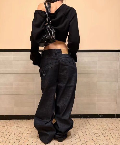 FreeZone(フリーゾーン)の「オフセットクロスデザイン ビッグワイドデニムパンツ(デニムパンツ・メンズ・ブルー・S/M/L)」の21枚目の写真