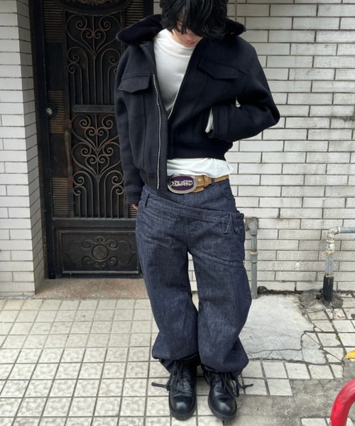 FreeZone(フリーゾーン)の「オフセットクロスデザイン ビッグワイドデニムパンツ(デニムパンツ・メンズ・ブルー・S/M/L)」の8枚目の写真