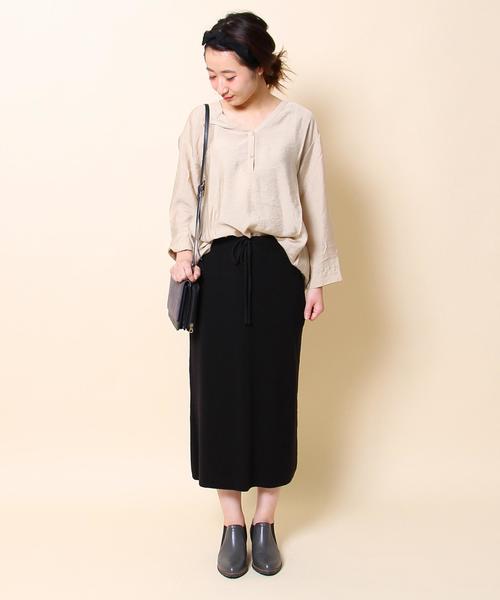 coen（コーエン）の「強撚ニットロングスカート（スカート・レディース・ブラック/ネイビー・MEDIUM/LARGE）」の7枚目の写真