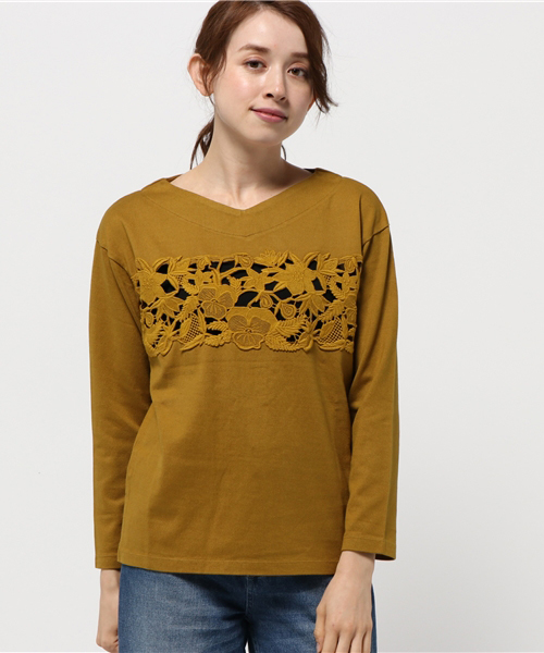RNA-N(アールエヌエーエヌ)の「M0581 レースコンビワイドプルオーバー(Tシャツ/カットソー・レディース・ブラック/キナリ/マスタード・MEDIUM)」の4枚目の写真