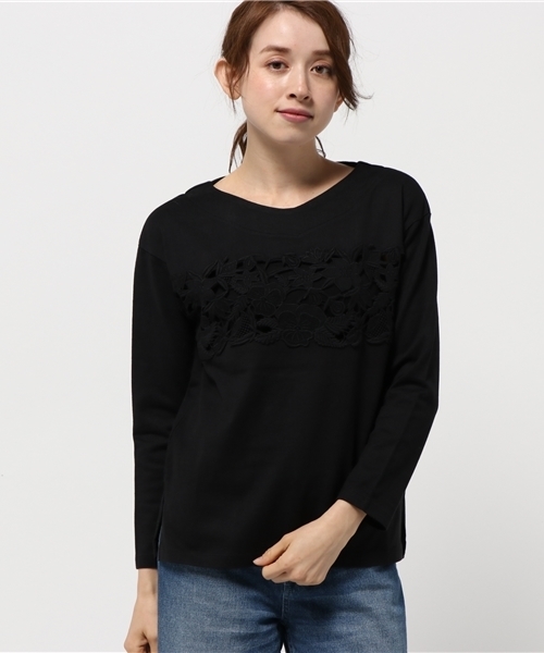 RNA-N(アールエヌエーエヌ)の「M0581 レースコンビワイドプルオーバー(Tシャツ/カットソー・レディース・ブラック/キナリ/マスタード・MEDIUM)」の5枚目の写真