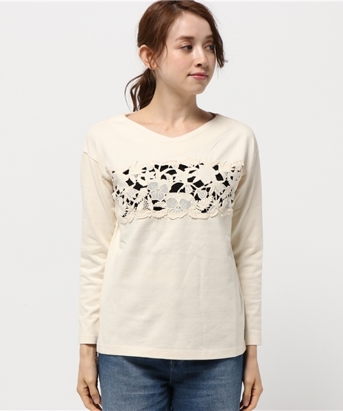 RNA-N(アールエヌエーエヌ)の「M0581 レースコンビワイドプルオーバー(Tシャツ/カットソー・レディース・ブラック/キナリ/マスタード・MEDIUM)」の6枚目の写真