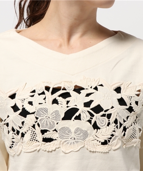 RNA-N(アールエヌエーエヌ)の「M0581 レースコンビワイドプルオーバー(Tシャツ/カットソー・レディース・ブラック/キナリ/マスタード・MEDIUM)」の9枚目の写真