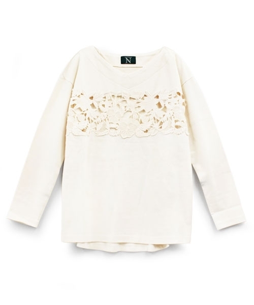RNA-N(アールエヌエーエヌ)の「M0581 レースコンビワイドプルオーバー(Tシャツ/カットソー・レディース・ブラック/キナリ/マスタード・MEDIUM)」の1枚目の写真