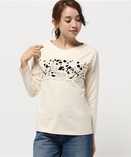 RNA-N(アールエヌエーエヌ)の「M0581 レースコンビワイドプルオーバー(Tシャツ/カットソー・レディース・ブラック/キナリ/マスタード・MEDIUM)」の14枚目の写真