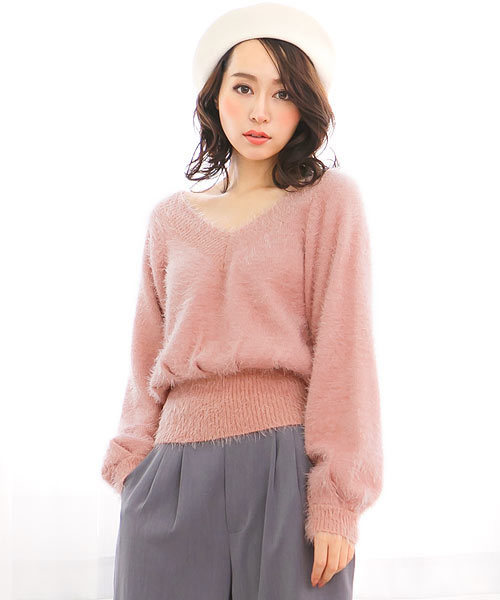 KOBE LETTUCE（コウベレタス）の「着るだけで冬の愛され顔に変身♪Vネックorタートルネック　ショート丈フェザーシャギーニットトップス/レディースセーター/神戸レタス[N1010]（ニット/セーター・レディース・アイボリー/サックスブルー/ピンクベージュ/キャメル/グレー/ブルーグリーン/パープル系その他2/ホワイト系その他2/イエロー系その他2/パープル系その他/イエロー系その他/ピンク系その他/グリーン系その他2/ブルー系その他2/ブルー系その他/ブラック系その他2/ピンク系その他4/ブラック系その他/グリーン系その他/ホワイト系その他/ピンク系その他3/ピンク系その他2・FREE）」の19枚目の写真