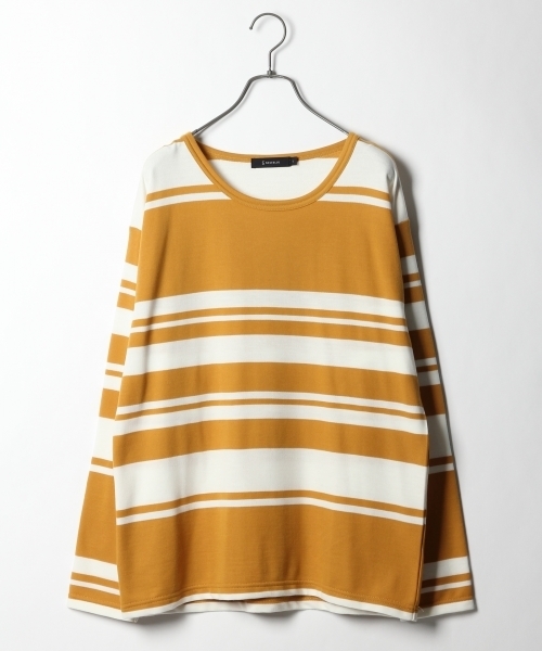 RAGEBLUE(レイジブルー)の「ミニ裏毛パネルボーダーカットソー/745541(Tシャツ/カットソー・メンズ・ブラック/ダークブラウン/マスタード・LARGE/MEDIUM/SMALL)」の3枚目の写真