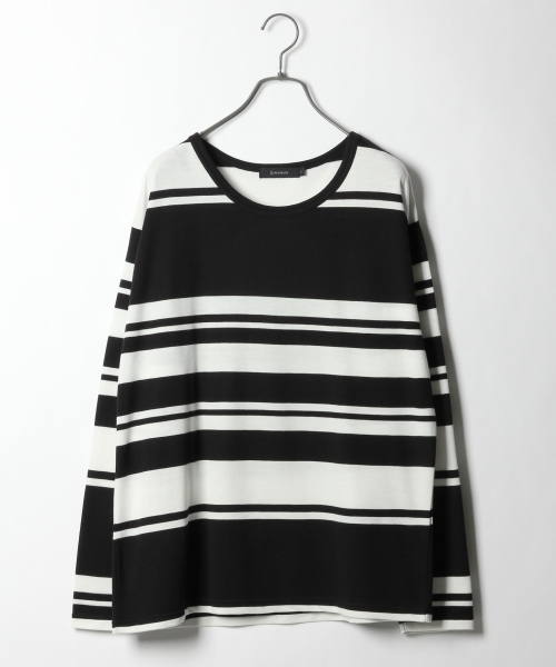 RAGEBLUE(レイジブルー)の「ミニ裏毛パネルボーダーカットソー/745541(Tシャツ/カットソー・メンズ・ブラック/ダークブラウン/マスタード・LARGE/MEDIUM/SMALL)」の2枚目の写真