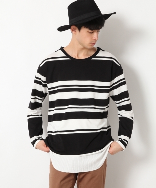 RAGEBLUE(レイジブルー)の「ミニ裏毛パネルボーダーカットソー/745541(Tシャツ/カットソー・メンズ・ブラック/ダークブラウン/マスタード・LARGE/MEDIUM/SMALL)」の4枚目の写真