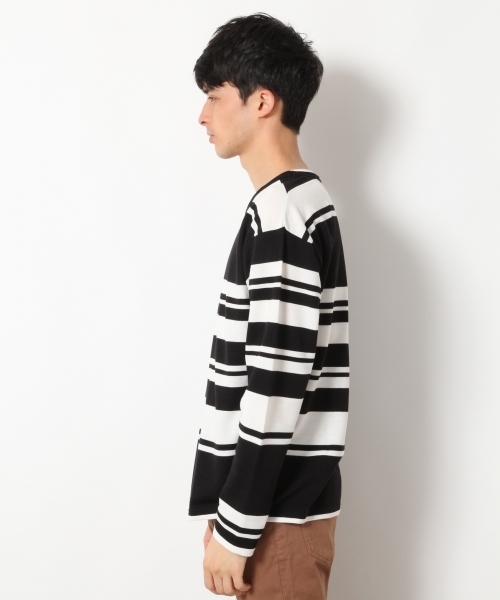 RAGEBLUE(レイジブルー)の「ミニ裏毛パネルボーダーカットソー/745541(Tシャツ/カットソー・メンズ・ブラック/ダークブラウン/マスタード・LARGE/MEDIUM/SMALL)」の5枚目の写真