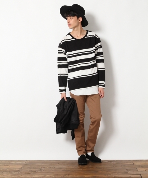 RAGEBLUE(レイジブルー)の「ミニ裏毛パネルボーダーカットソー/745541(Tシャツ/カットソー・メンズ・ブラック/ダークブラウン/マスタード・LARGE/MEDIUM/SMALL)」の8枚目の写真