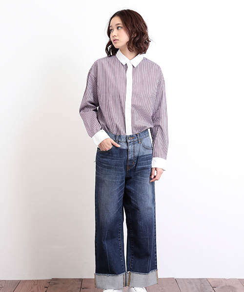 CUBE SUGAR（キューブシュガー）の「11.6ozデニム　裾ダブルストレートパンツ（デニムパンツ・レディース・ネイビー/ブルー・M/S）」の17枚目の写真