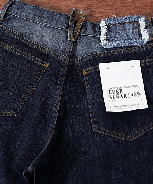 CUBE SUGAR（キューブシュガー）の「11.6ozデニム　裾ダブルストレートパンツ（デニムパンツ・レディース・ネイビー/ブルー・M/S）」の14枚目の写真