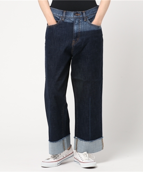 CUBE SUGAR（キューブシュガー）の「11.6ozデニム　裾ダブルストレートパンツ（デニムパンツ・レディース・ネイビー/ブルー・M/S）」の3枚目の写真