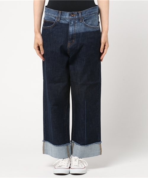 CUBE SUGAR（キューブシュガー）の「11.6ozデニム　裾ダブルストレートパンツ（デニムパンツ・レディース・ネイビー/ブルー・M/S）」の4枚目の写真