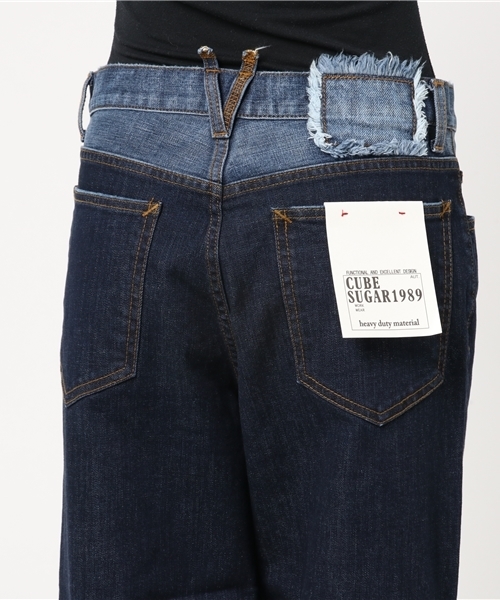 CUBE SUGAR（キューブシュガー）の「11.6ozデニム　裾ダブルストレートパンツ（デニムパンツ・レディース・ネイビー/ブルー・M/S）」の8枚目の写真