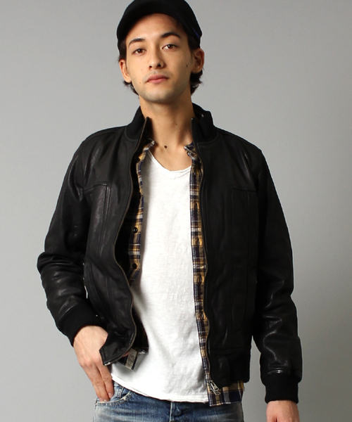 BEAMS（ビームス）の「□BEAMS / リブレザージャケット（ライダースジャケット・メンズ・ブラック/ライトブラウン/ブラウン・SMALL/MEDIUM/LARGE）」の2枚目の写真