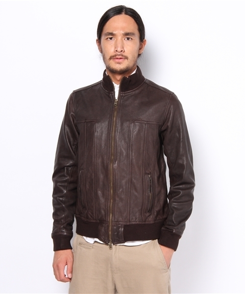 BEAMS（ビームス）の「□BEAMS / リブレザージャケット（ライダースジャケット・メンズ・ブラック/ライトブラウン/ブラウン・SMALL/MEDIUM/LARGE）」の4枚目の写真