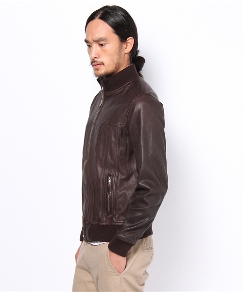 BEAMS（ビームス）の「□BEAMS / リブレザージャケット（ライダースジャケット・メンズ・ブラック/ライトブラウン/ブラウン・SMALL/MEDIUM/LARGE）」の5枚目の写真
