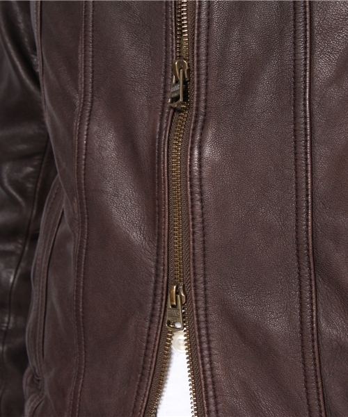 BEAMS（ビームス）の「□BEAMS / リブレザージャケット（ライダースジャケット・メンズ・ブラック/ライトブラウン/ブラウン・SMALL/MEDIUM/LARGE）」の9枚目の写真