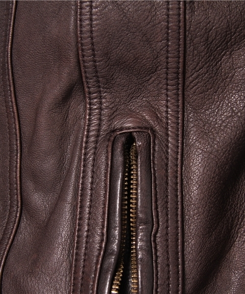 BEAMS（ビームス）の「□BEAMS / リブレザージャケット（ライダースジャケット・メンズ・ブラック/ライトブラウン/ブラウン・SMALL/MEDIUM/LARGE）」の10枚目の写真
