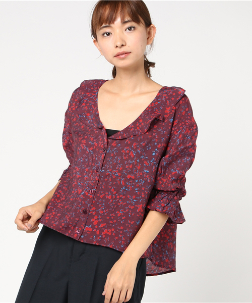 MOUSSY（マウジー）の「DYE FLOWER BLOUSE（シャツ/ブラウス・レディース・ブラック系その他/レッド系その他/ダークネイビー・FREE）」の13枚目の写真