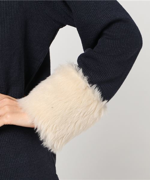KOBE LETTUCE（コウベレタス）の「今季抑えておきたいエコファーitem★コーデのアクセントに！袖ファーニットソーチュニック/レディース/トップス[C2889]神戸レタス（チュニック・レディース・カーキ/ブラック/ネイビー/ブラウン・FREE）」の8枚目の写真