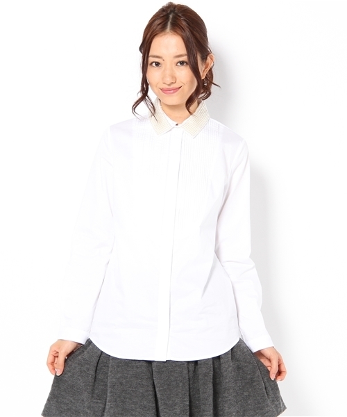 Ray BEAMS(レイビームス)の「Ray BEAMS / パール衿 ピンタック シャツ(シャツ/ブラウス・レディース・ホワイト・0/1)」の1枚目の写真