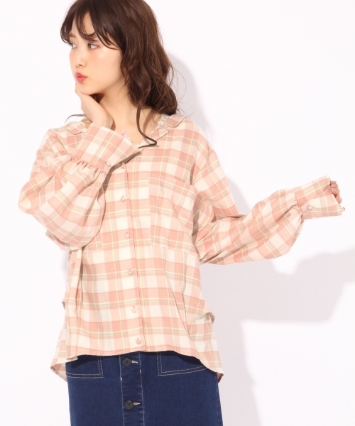 Heather(ヘザー)の「ボリュームソデチェックシャツ 783654(シャツ/ブラウス・レディース・ブラック/ベージュ/ライトピンク・FREE)」の3枚目の写真