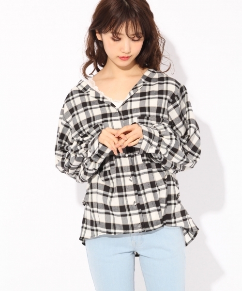 Heather(ヘザー)の「ボリュームソデチェックシャツ 783654(シャツ/ブラウス・レディース・ブラック/ベージュ/ライトピンク・FREE)」の2枚目の写真