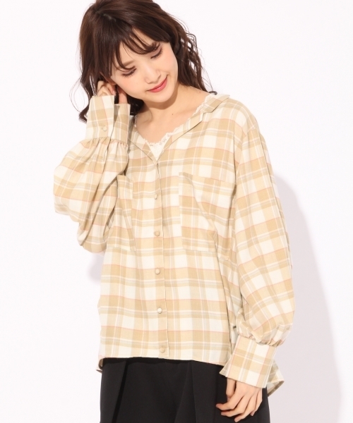 Heather(ヘザー)の「ボリュームソデチェックシャツ 783654(シャツ/ブラウス・レディース・ブラック/ベージュ/ライトピンク・FREE)」の18枚目の写真