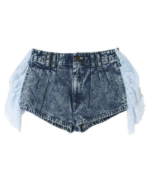 WC(ダブル シー)の「wc/飾りレースデニムショーツ(デニムパンツ・レディース・インディゴブルー/サックスブルー・FREE)」の2枚目の写真