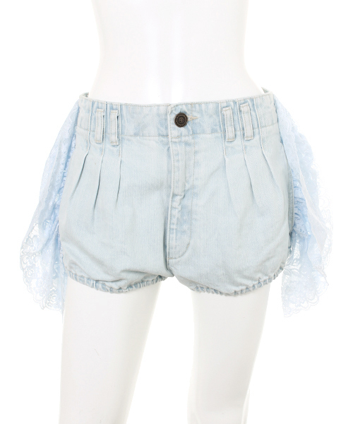 WC(ダブル シー)の「wc/飾りレースデニムショーツ(デニムパンツ・レディース・インディゴブルー/サックスブルー・FREE)」の3枚目の写真