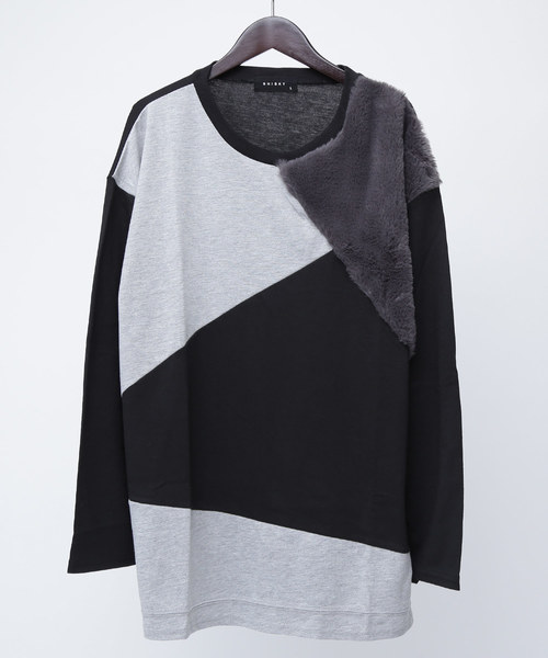 MONO-MART(モノマート)の「切替ファー仕様 ビッグシルエットL/Sカットソー(Tシャツ/カットソー・メンズ・ブラック/カーキ/杢グレー・M/L)」の10枚目の写真