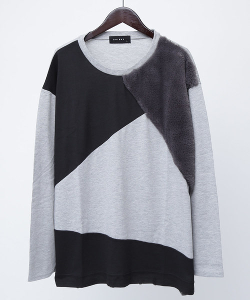 MONO-MART(モノマート)の「切替ファー仕様 ビッグシルエットL/Sカットソー(Tシャツ/カットソー・メンズ・ブラック/カーキ/杢グレー・M/L)」の11枚目の写真
