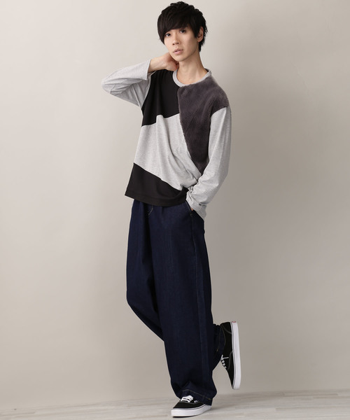 MONO-MART(モノマート)の「切替ファー仕様 ビッグシルエットL/Sカットソー(Tシャツ/カットソー・メンズ・ブラック/カーキ/杢グレー・M/L)」の8枚目の写真